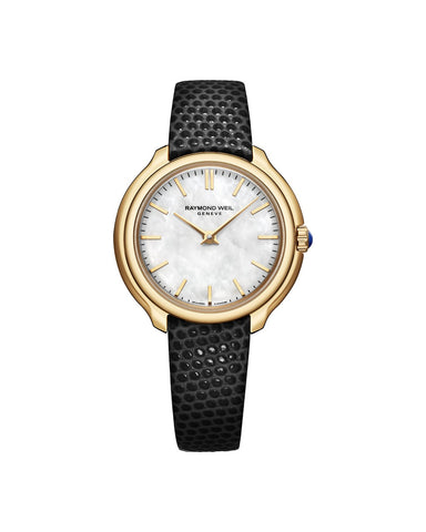 Raymond Weil Toccata Heritage or jaune nacre cuir noir 28 mm - 5250-PC-97001