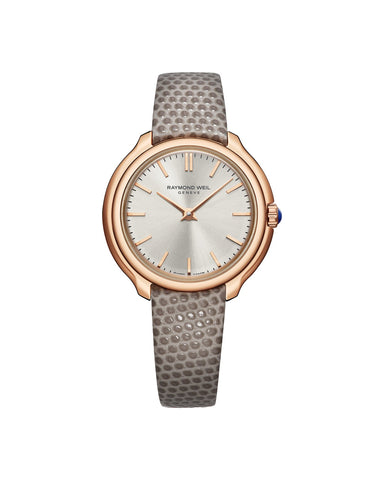 Raymond Weil Toccata Heritage or rose cadran argent cuir gris 28 mm - 5250-PC5-64001