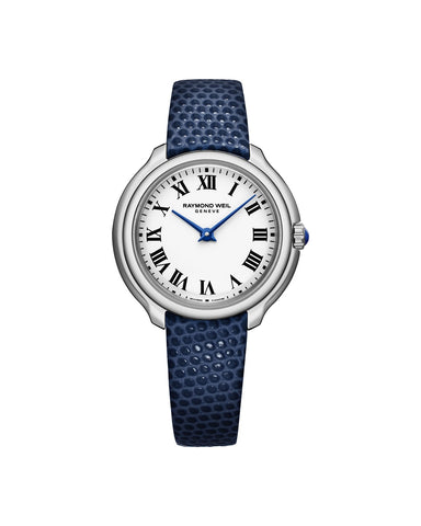 Raymond Weil Toccata Heritage acier cadran blanc cuir bleu 28 mm - 5250-STC-00650