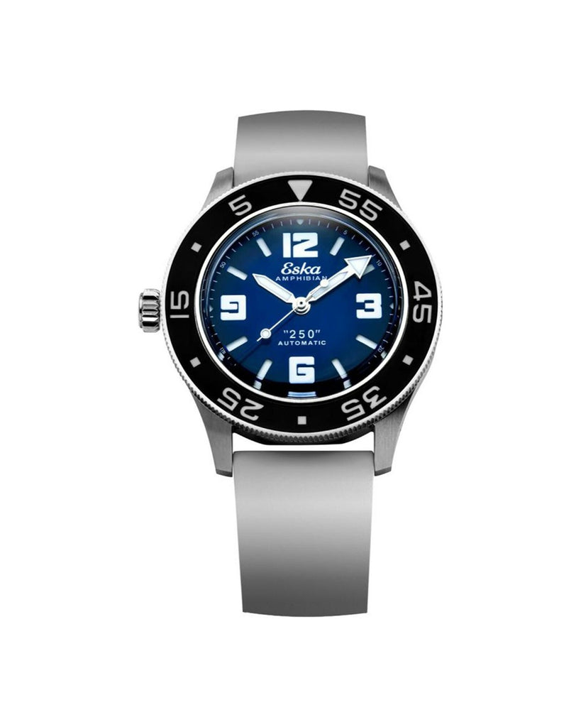 Eska Amphibian 250 Blue Dolphin Bracelet FKM Blanc Couronne à gauche - 250-BD