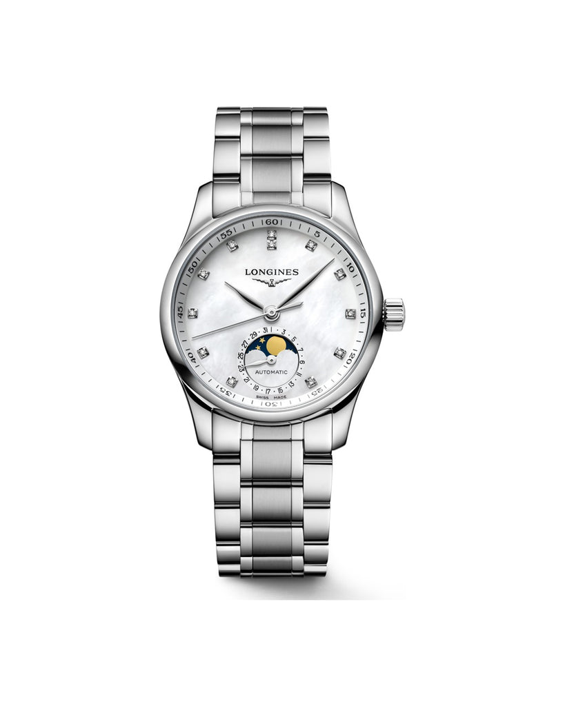 Longines Master Collection Moonphase 34mm Cadran Nacre Blanche Bracelet Acier - L2.409.4.87.6
