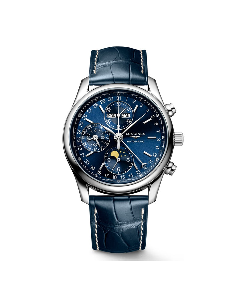 Longines Master Collection Chrono Moonphase 40mm Cadran Bleu Soleillé Alligator - L2.673.4.92.0