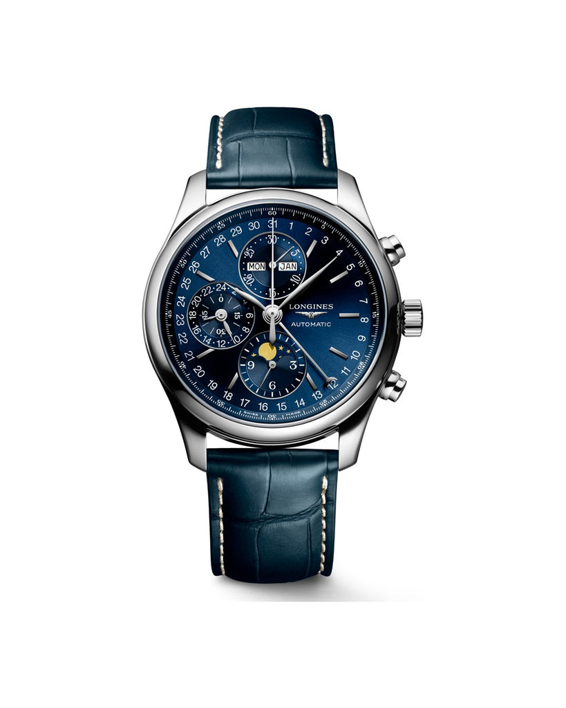 Longines Master Collection Chrono Moonphase 42mm Cadran Bleu Soleillé Alligator - L2.773.4.92.0