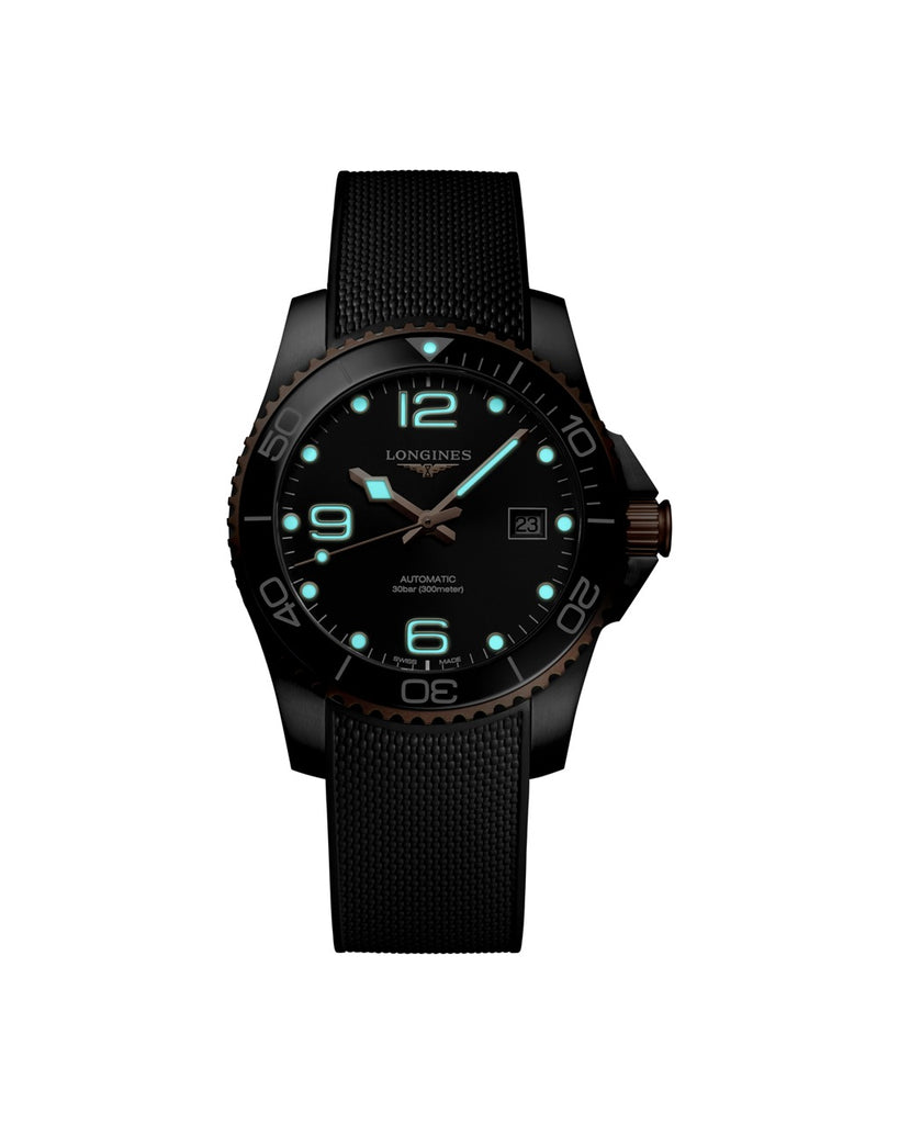 Longines HydroConquest 41mm Cadran Noir Soleillé Caoutchouc - L3.781.3.58.9