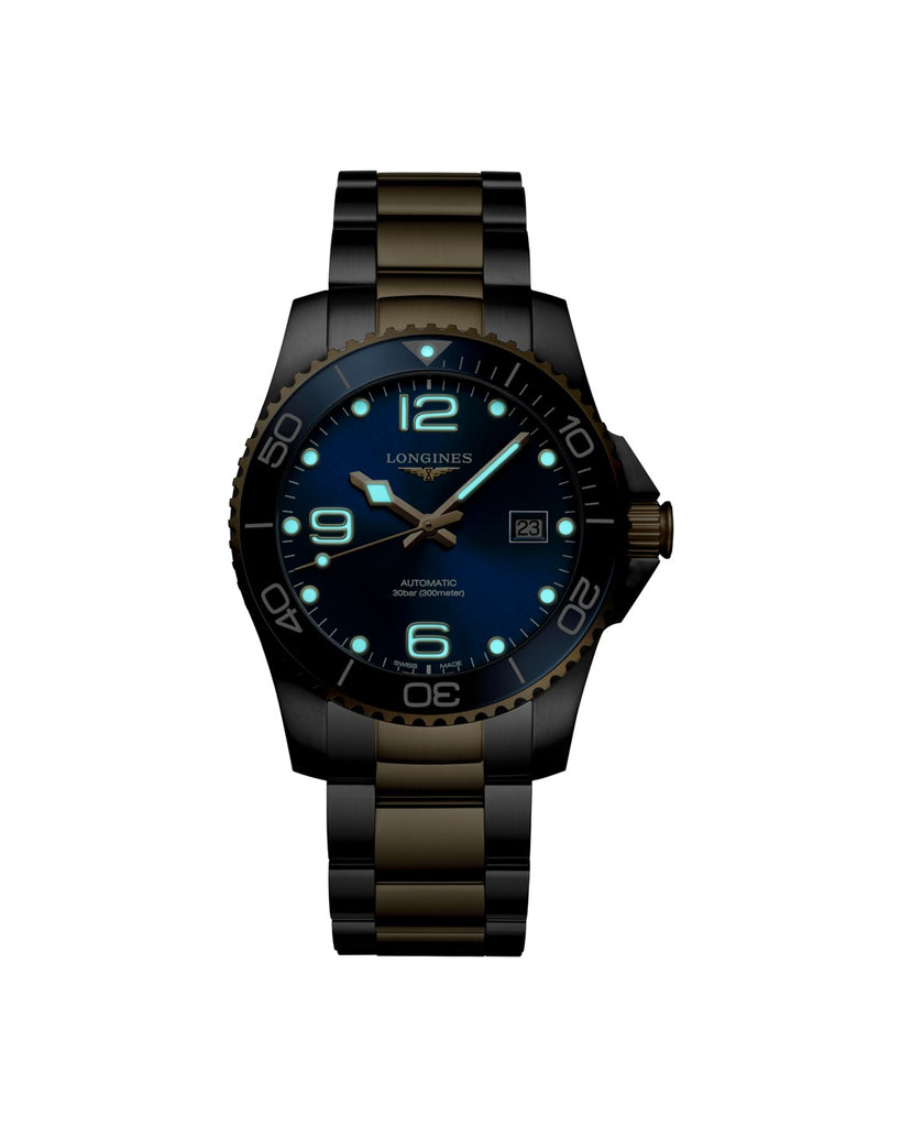 Longines HydroConquest 41mm Cadran Bleu Soleillé PVD Jaune - L3.781.3.96.7