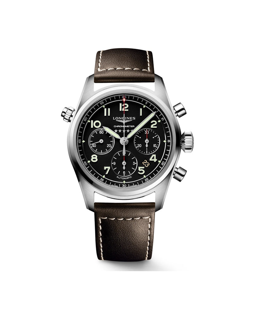 Longines Spirit Chronograph 42mm Cadran Noir Mat Cuir - L3.820.4.53.0