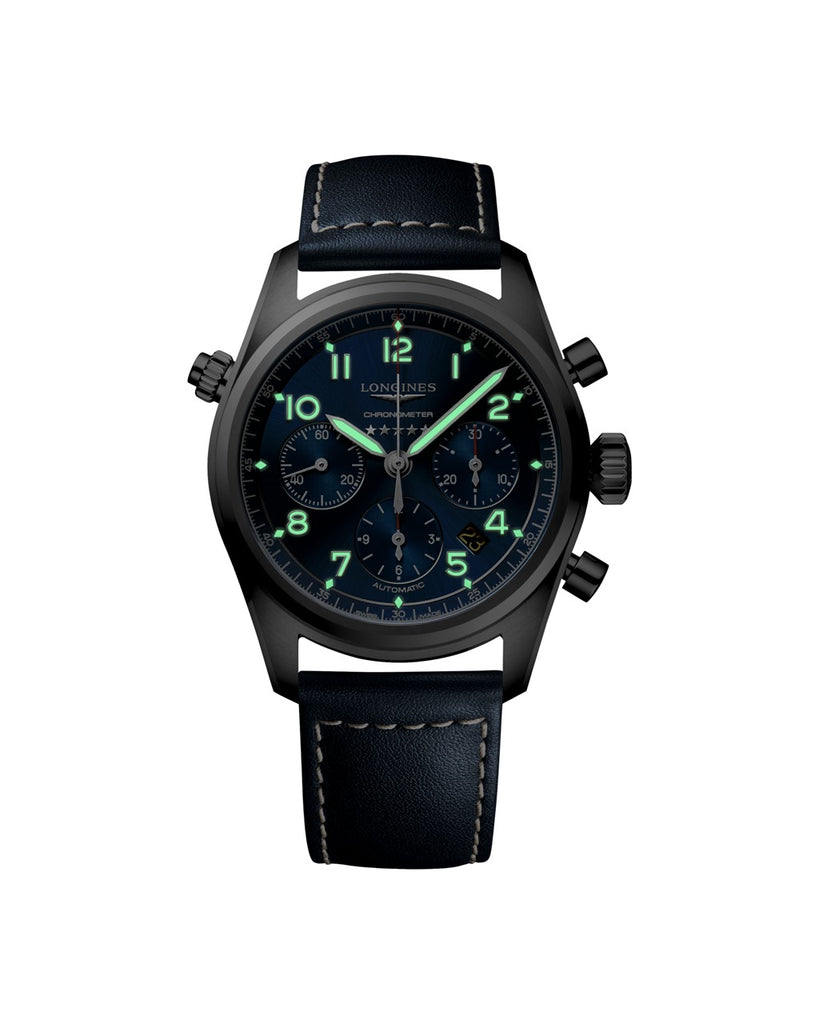 Longines Spirit Chronograph 42mm Cadran Bleu Soleillé Cuir - L3.820.4.93.0
