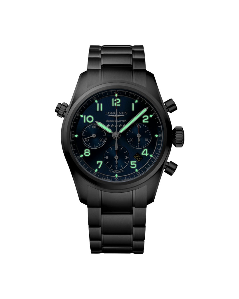 Longines Spirit Chronograph 42mm Cadran Bleu Soleillé Acier - L3.820.4.93.6