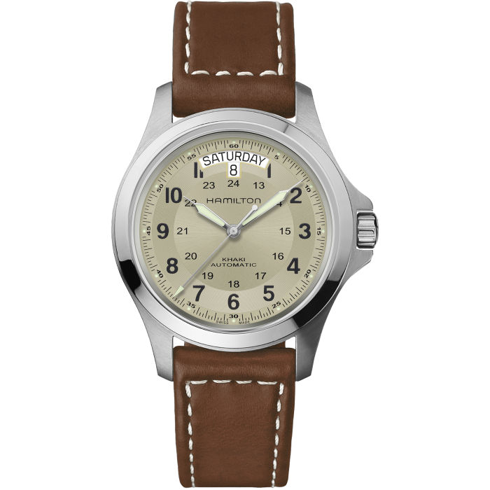 Hamilton Khaki Field King Auto Cuir Cadran Beige - H64455523